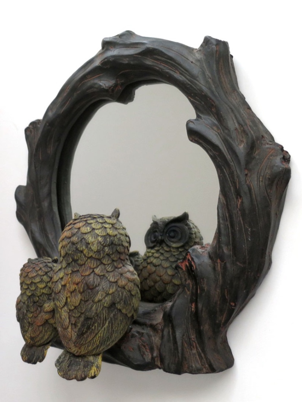 Vintage Resin Woodland Owl Tabletop Mirror